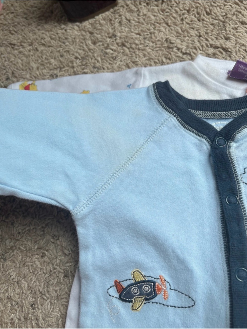 Vintage Style Winnie the Pooh Baby Sleepers - Blue & White Set of 3 - Picture 5 of 6
